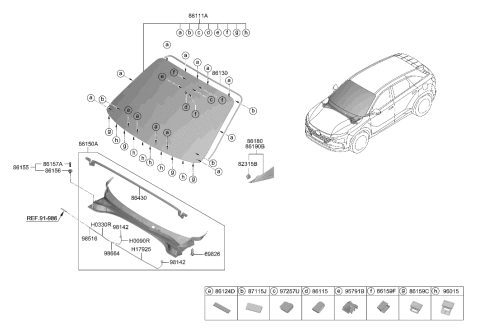 1996 Hyundai Elantra Windshield Glass Assembly Diagram for 86111-M5110
