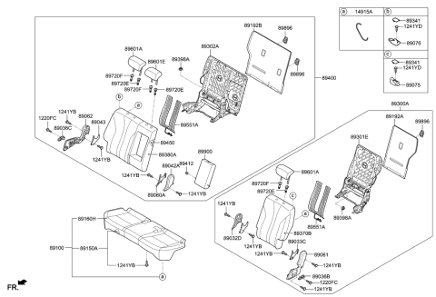 1996 Hyundai Elantra Rear Seat Cushion Covering, Left Diagram for 89360-M5000-YFS