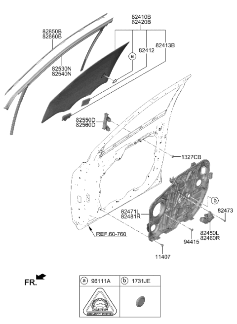 2020 Hyundai Nexo Front Door Window Regulator & Glass Diagram