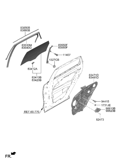 2019 Hyundai Nexo Motor Assembly-Power WDO Reg RR,LH Diagram for 83450-M5000