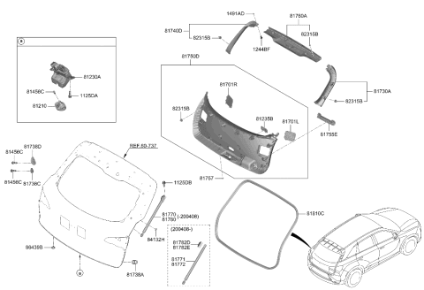 2020 Hyundai Nexo Trunk Lid Latch Assembly Diagram for 81800-M5000