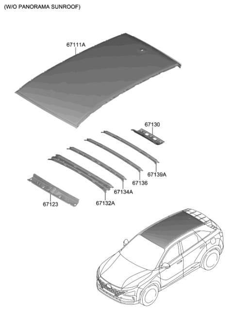 2019 Hyundai Nexo Rail-Roof Ctr NO.3 Diagram for 67162-M5000