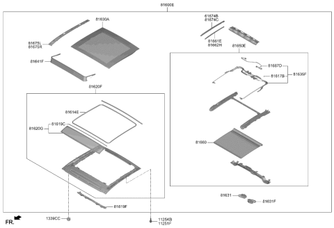 2021 Hyundai Nexo W/STRIP-P/ROOF RR Glass,FR Diagram for 81624-M5000