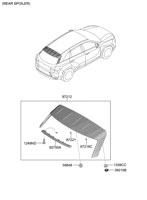 2021 Hyundai Nexo Rear Spoiler Assembly Diagram for 87210-M5000-EB