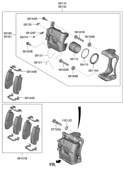 2022 Hyundai Nexo CALIPER Kit-Brake,LH Diagram for 58180-M5A00