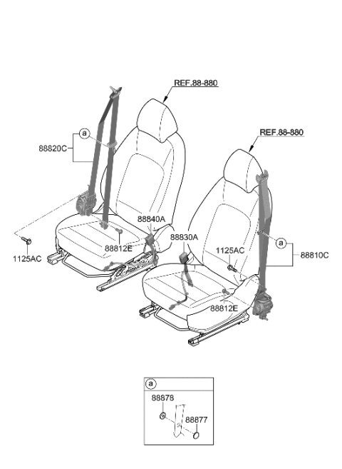 2022 Hyundai Venue Front Right Seat Belt Assembly Diagram for 88820-K2500-UUG