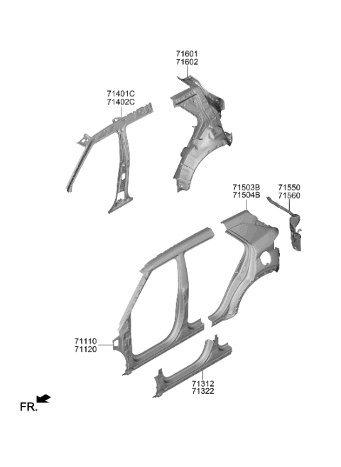 2021 Hyundai Venue Panel Assembly-Pillar Outer,RH Diagram for 71120-K2A30