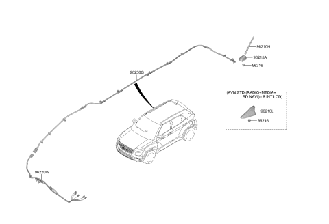 2007 Hyundai Elantra Combination Antenna Assembly Diagram for 96210-K2150-EB