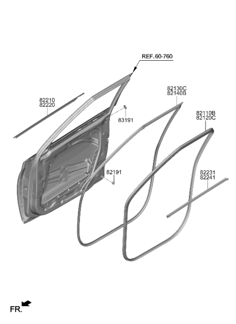 2021 Hyundai Venue W/STRIP Assembly-FR Dr Belt O/S LH Diagram for 82210-K2000