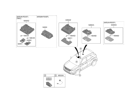 2022 Hyundai Venue Overhead Console Lamp Assembly Diagram for 92810-K2220-MMH