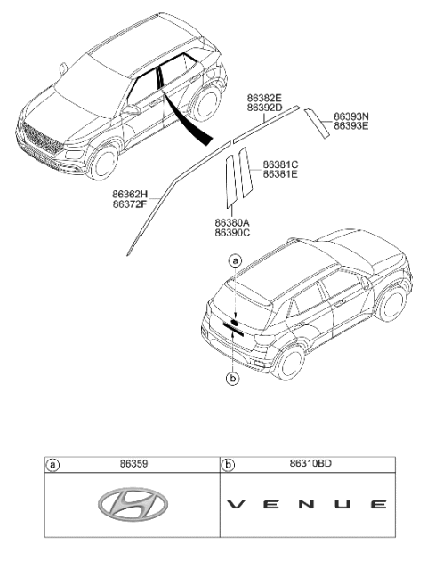 2021 Hyundai Venue Black Tape-FR Dr Frame UPR,RH Diagram for 76522-K2000