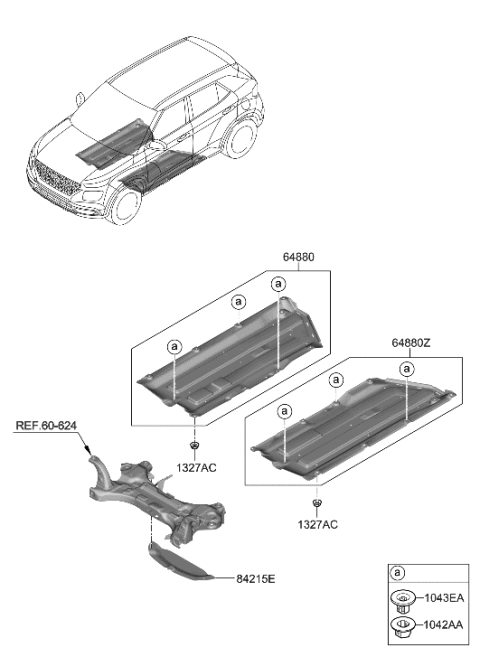 2023 Hyundai Venue Under Cover Assembly,RH Diagram for 84227-K2000