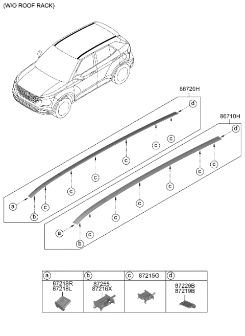 2020 Hyundai Venue Clip-Roof MOULDING Diagram for 87236-K2000