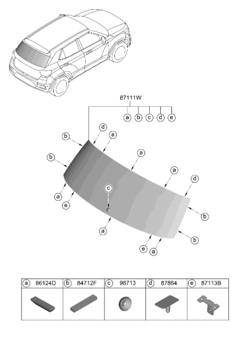 2020 Hyundai Venue Rear Window Glass & Moulding Diagram