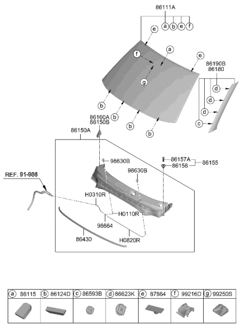 2023 Hyundai Venue Windshield Glass Assembly Diagram for 86111-K2010