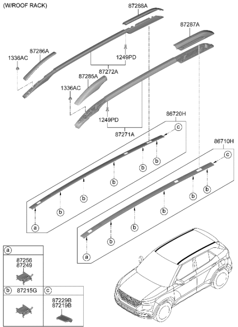 2023 Hyundai Venue RR End Piece-Roof MLDG,RH Diagram for 87244-K2000