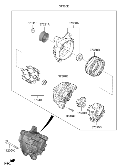 2007 Hyundai Elantra Alternator Assembly Diagram for 37300-2M317