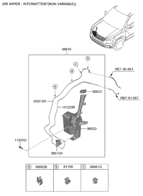 2022 Hyundai Kona N Windshield Washer Reservoir Assembly Diagram for 98611-K2000
