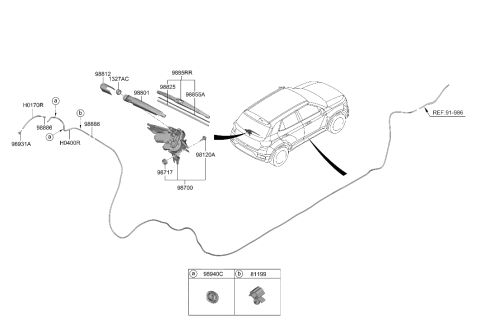 2021 Hyundai Venue Rear Window Wiper Arm Assembly Diagram for 98811-F9000