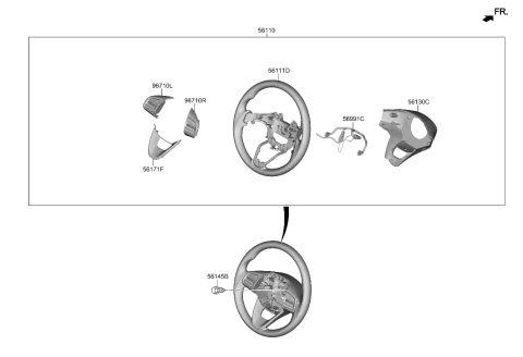 2023 Hyundai Venue Steering Wheel Assembly Diagram for 56100-K2090-MDD