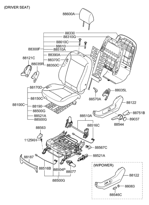 2009 Hyundai Santa Fe Knob-Power Seat Recliner Diagram for 88547-0W100-HZ