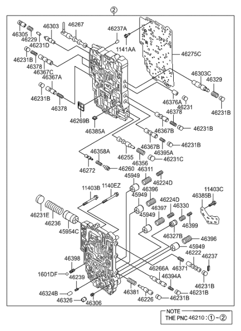2009 Hyundai Santa Fe Body Assembly-Automatic Transmission Valve Diagram for 46210-3B610
