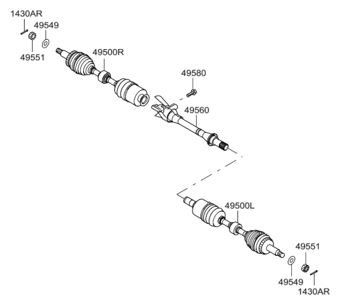 2009 Hyundai Santa Fe New Body Style Drive Shaft-Front Diagram 1