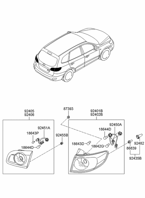 2009 Hyundai Santa Fe New Body Style Rear Combination Lamp Diagram