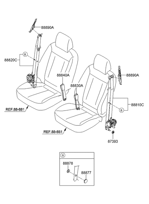 2010 Hyundai Sonata Front Seat Belt Assembly Left Diagram for 88870-0W000-SH