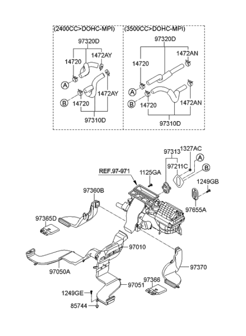 2009 Hyundai Santa Fe New Body Style Heater System-Duct & Hose Diagram