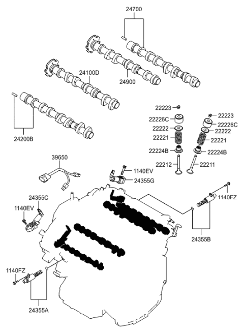 2009 Hyundai Santa Fe New Body Style Camshaft & Valve Diagram 3