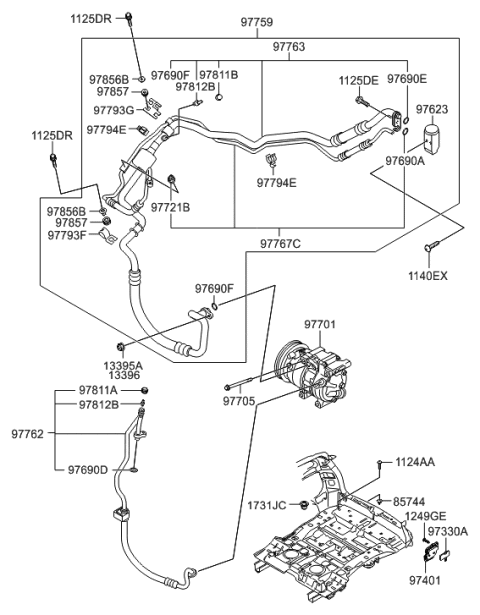 2009 Hyundai Santa Fe New Body Style Air conditioning System-Cooler Line Diagram 1