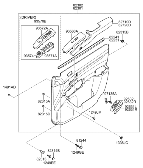 2009 Hyundai Santa Fe Panel Complete-Front Door Trim,RH Diagram for 82302-0W540-SH