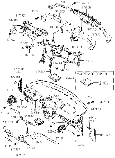 2009 Hyundai Santa Fe New Body Style Crash Pad Diagram 1