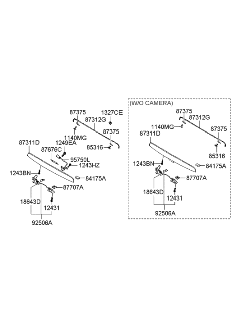 2009 Hyundai Santa Fe Lamp Assembly-License Plate Diagram for 92501-2B500