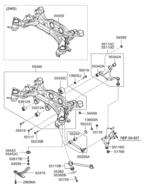 2009 Hyundai Santa Fe New Body Style Rear Suspension Control Arm Diagram 1