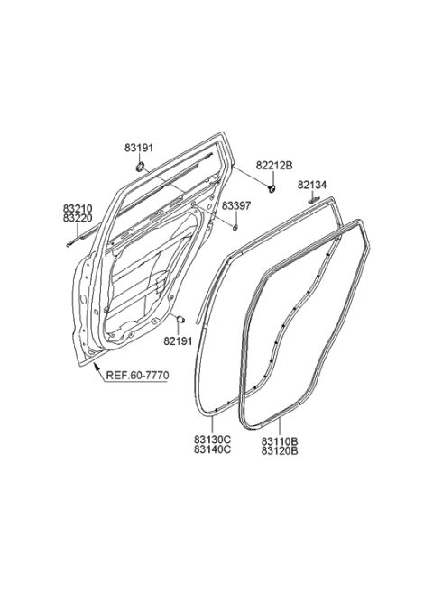 2009 Hyundai Santa Fe New Body Style Rear Door Moulding Diagram