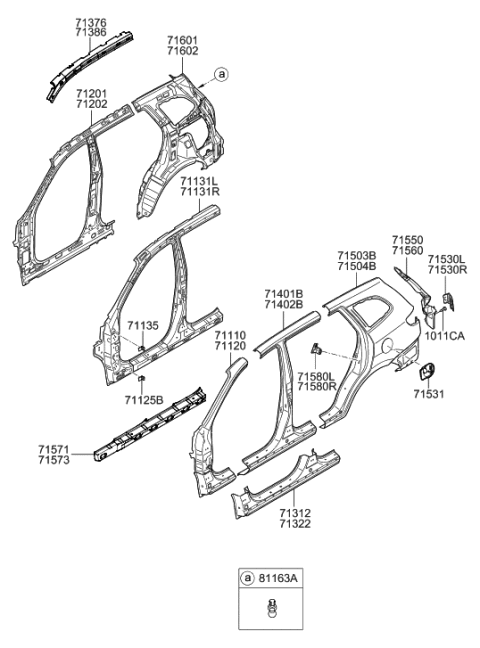 2009 Hyundai Santa Fe Pillar Assembly-Front Inner RH Diagram for 71202-0W500