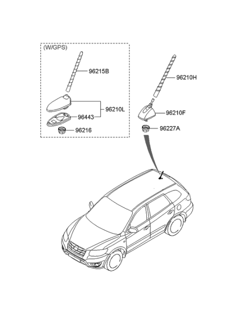 2010 Hyundai Santa Fe Roof Antenna Assembly Diagram for 96260-0W000