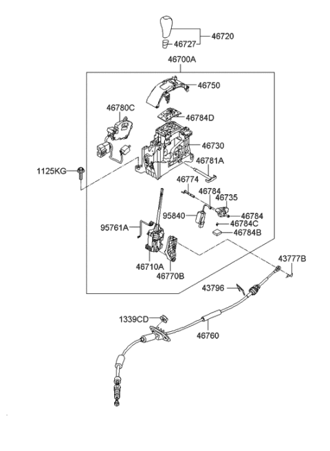 2009 Hyundai Santa Fe New Body Style Shift Lever Control (ATM) Diagram