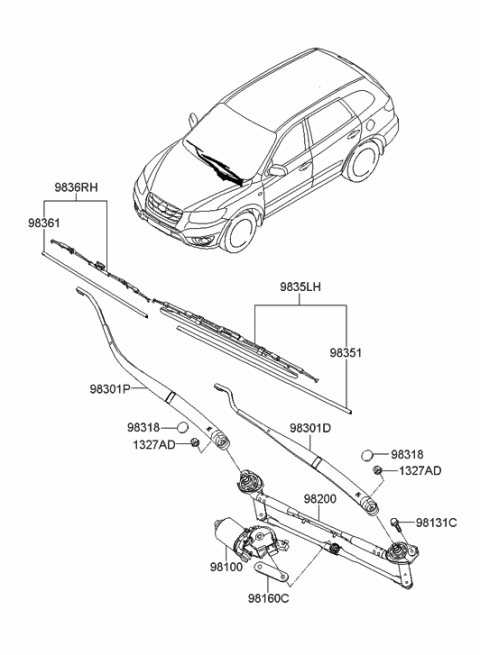 2009 Hyundai Santa Fe New Body Style Windshield Wiper Diagram 1