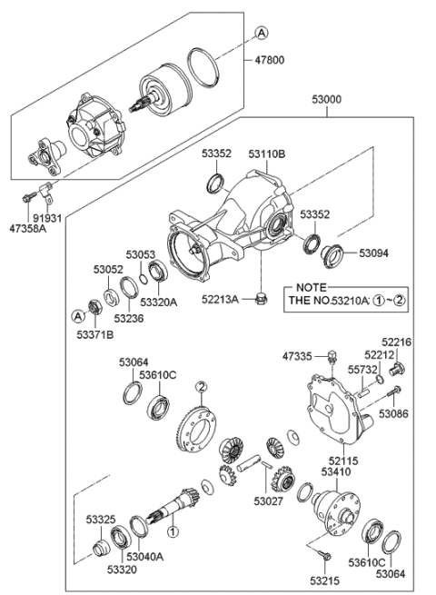 2010 Hyundai Santa Fe Carrier Assembly Diagram for 53010-3B400