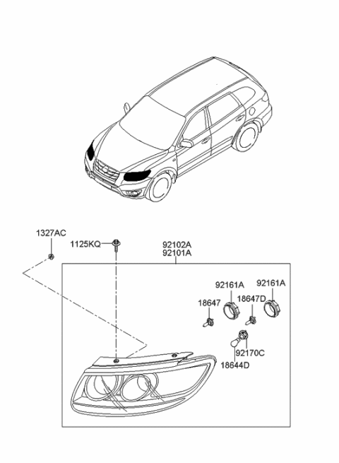 2009 Hyundai Santa Fe New Body Style Head Lamp Diagram