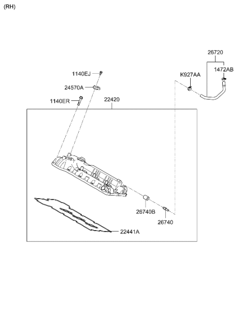 2009 Hyundai Santa Fe New Body Style Rocker Cover Diagram 3