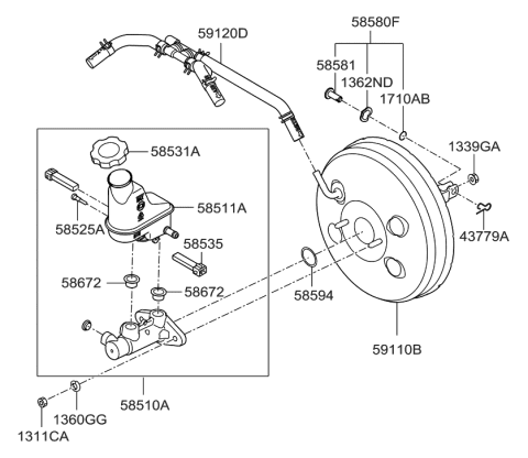 2009 Hyundai Santa Fe New Body Style Brake Master Cylinder & Booster Diagram