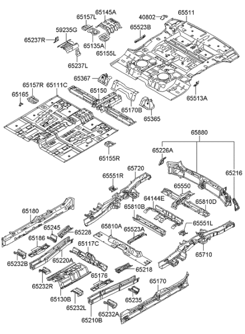 2009 Hyundai Santa Fe Crossmember Assembly-Rear Floor<D> Diagram for 65870-2P250