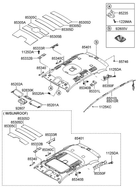 2009 Hyundai Santa Fe New Body Style Sunvisor & Head Lining Diagram 1