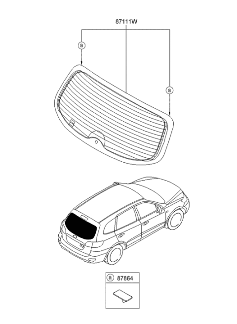 2009 Hyundai Santa Fe New Body Style Rear Window Glass & Moulding Diagram