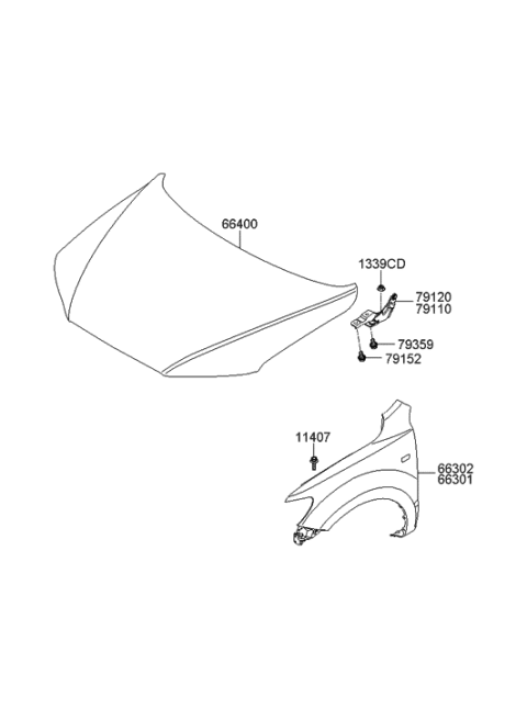 2009 Hyundai Santa Fe New Body Style Fender & Hood Panel Diagram