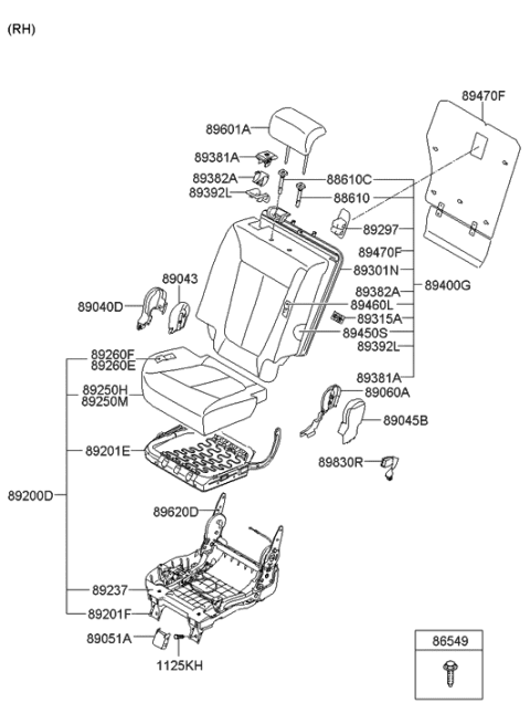 2010 Hyundai Santa Fe 2Nd Back Seat Cover Assembly, Right Diagram for 89460-0W810-MKL